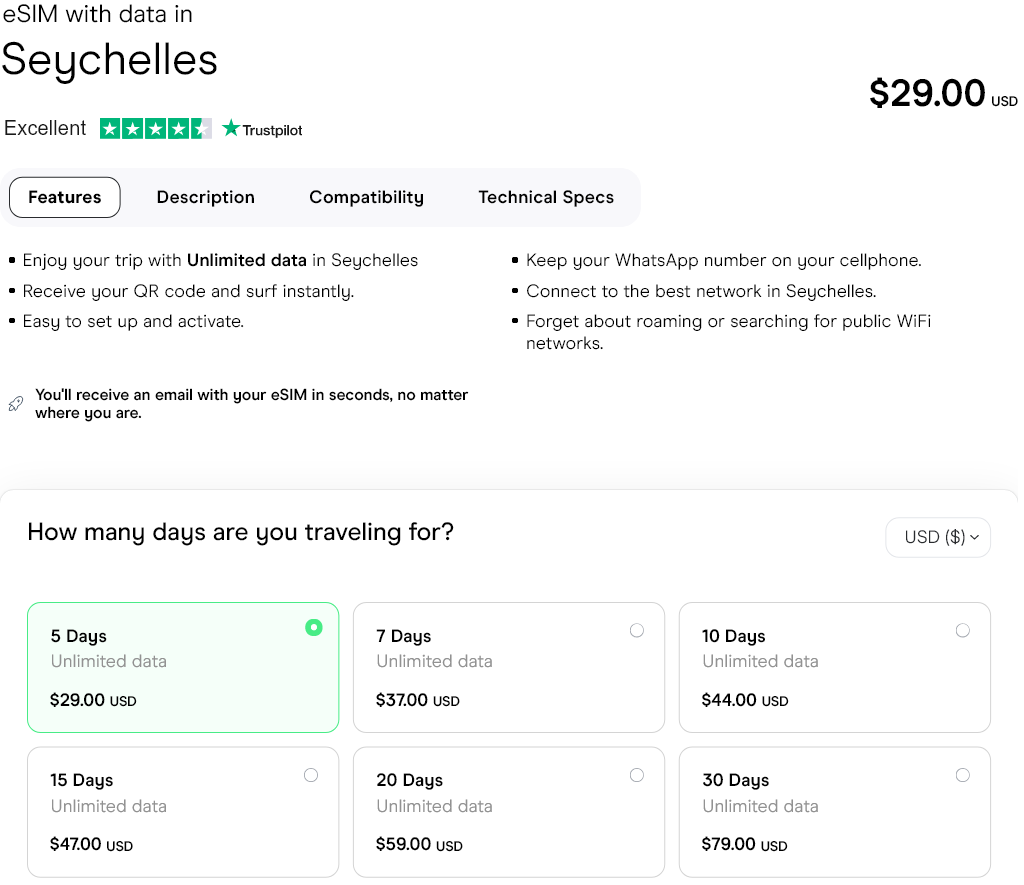 Holafly Seychelles eSIMs