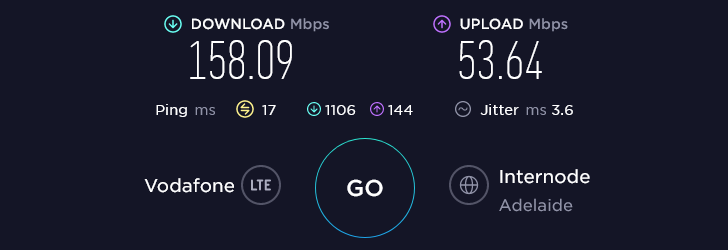 Lebara Speed Test at Adelaide Soi38 Regional Thai Restaurant in Adelaide (158.09 Mbps)