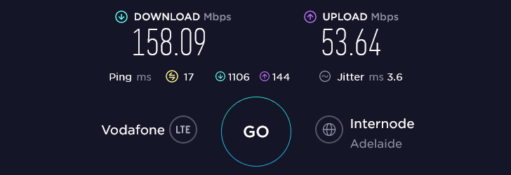 Lebara Speed Test at Adelaide Soi38 Regional Thai Restaurant in Adelaide (158.09 Mbps)