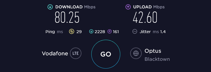 Lebara Speed Test at Canberra CBD Canberra Center in Canberra (42.6 Mbps)