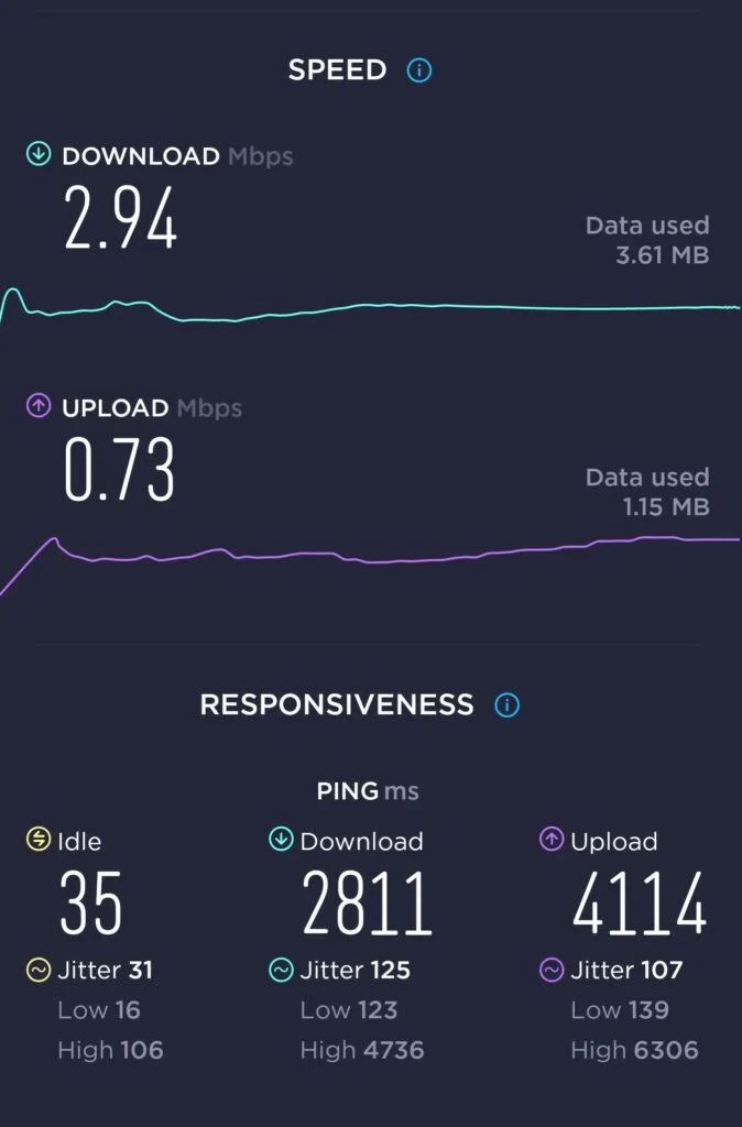 Lebara Speed Test at Chippendale Ribs & Burgers in Sydney (2.94 Mbps)