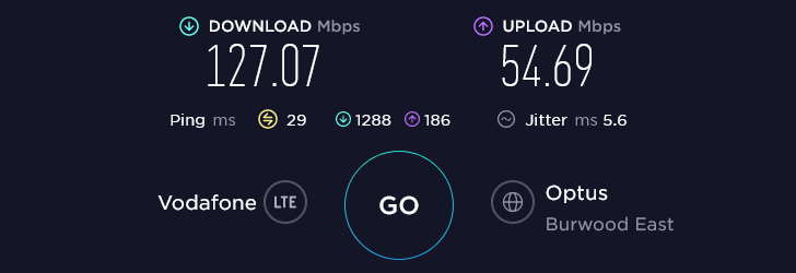 Lebara Speed Test at East Melbourne Cricket Ground in Melbourne (54.69 Mbps)