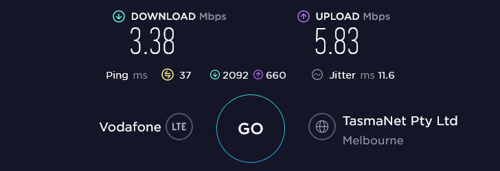 Lebara Speed Test at Melbourne CBD Shortstop Coffee & Donuts in Melbourne (3.38 Mbps)