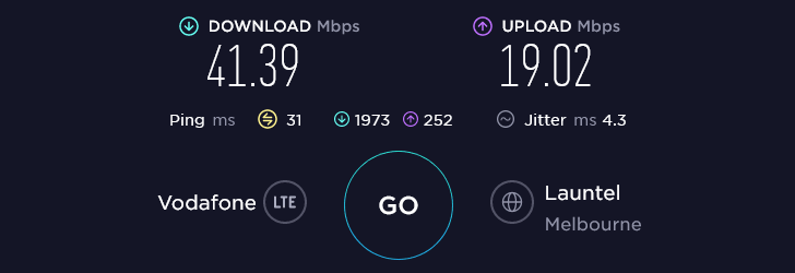 Lebara Speed Test at Shepparton Native Flora and Fauna Reserve in Shepparton (41.39 Mbps)