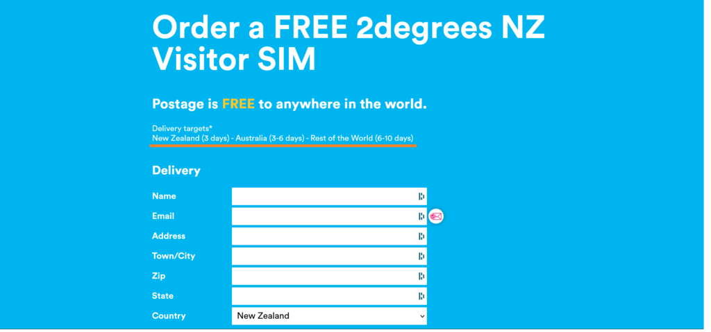 2degrees New Zealand Visitor SIM Delivery Times