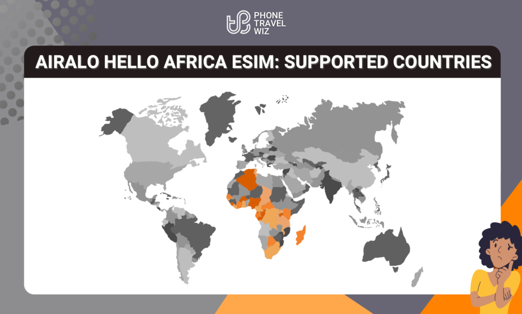 Airalo Hello Africa eSIM Eligible Countries Map Infographic by Phone Travel Wiz (February 2023 Version)
