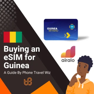 Buying an eSIM for Guinea Guide (logos of Airalo and Guinea Miyahu)