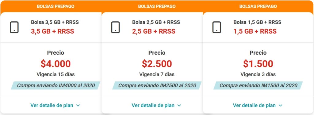 Claro Chile Bolsas Datos+RRSS Plans