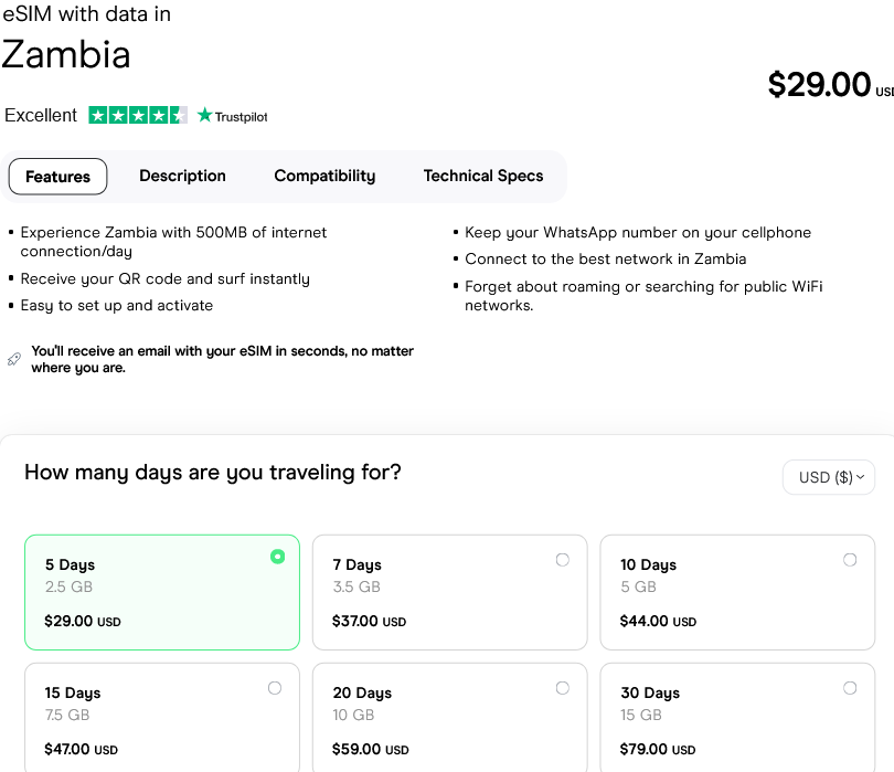 Holafly Zambia eSIMs