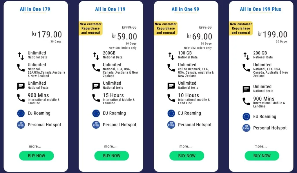 Lycamobile Denmark All In One plans