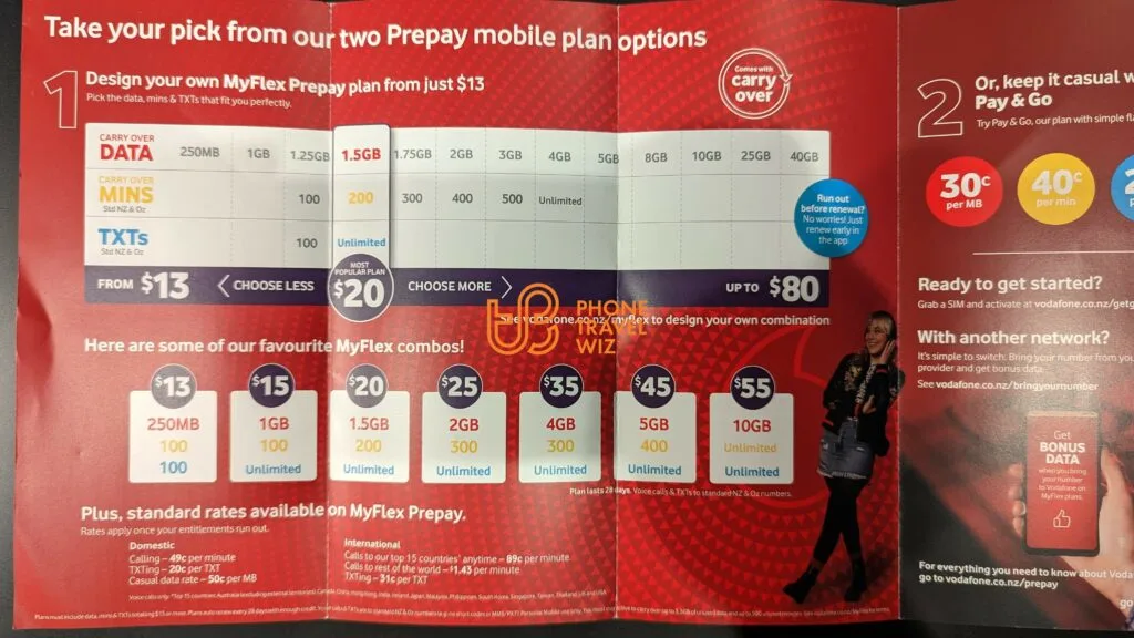 One-Vodafone New Zealand Prepaid Booklet Showing MyFlex Plans