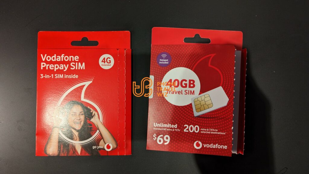 One-Vodafone New Zealand Prepaid and Travel SIM Cards next to Each Other