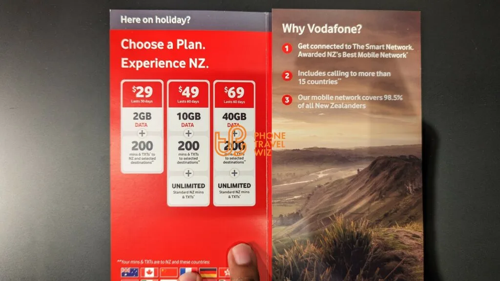 One-Vodafone New Zealand Travel SIM Booklet Showing Prices