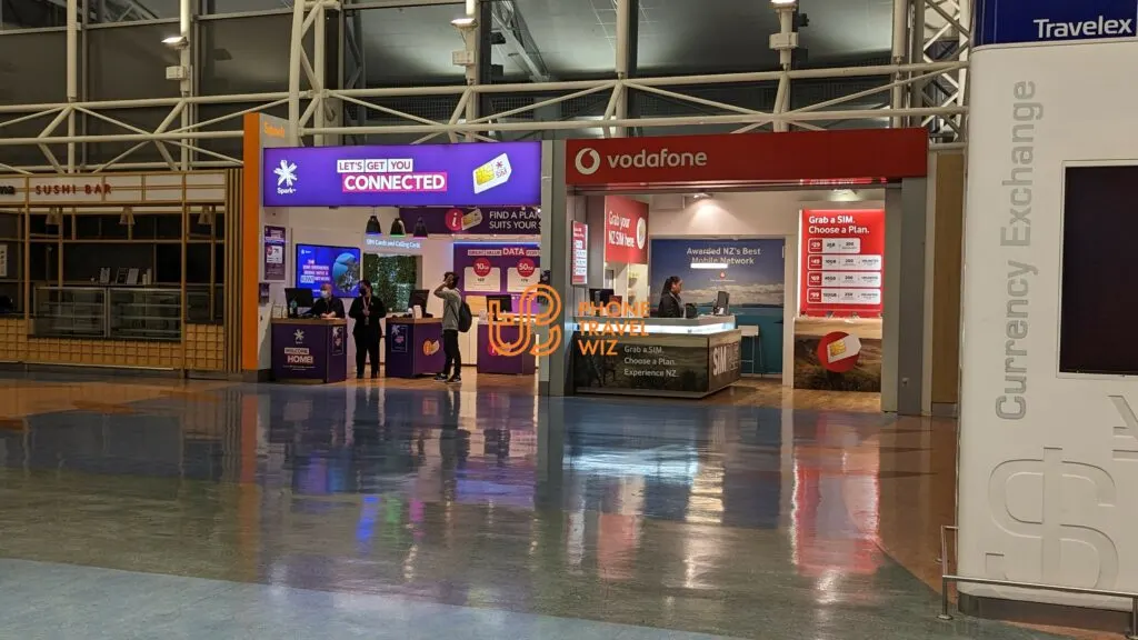 Spark and One-Vodafone New Zealand Stores in Auckland Airport in the arrivals hall of the international terminal