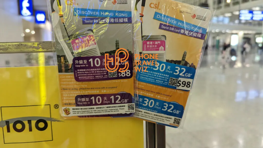 1O1O (CSL Mobile) Hong Kong at Hong Kong International Airport Advertising the Tourist SIM Cards