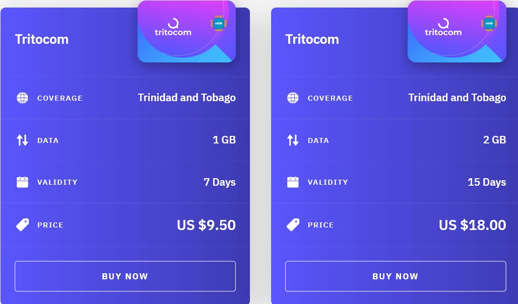 Airalo Trinidad and Tobago Tritocom eSIM with Prices