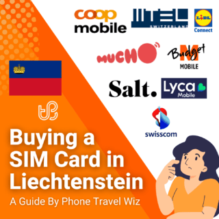 Buying a SIM Card in Liechtenstein Guide (logos of Swisscom, Salt Mobile, Coop Mobile, MTEL, Mucho, M Budget Mobile, Lidl Connect & Lycamobile)