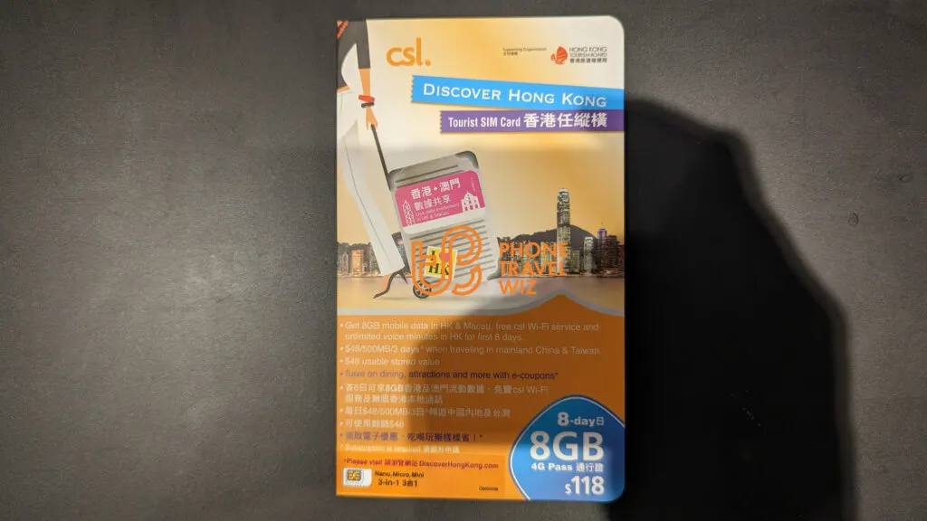 CSL Mobile Hong Kong 118 HKD Discover Hong Kong Tourist SIM Card Starter Pack Front