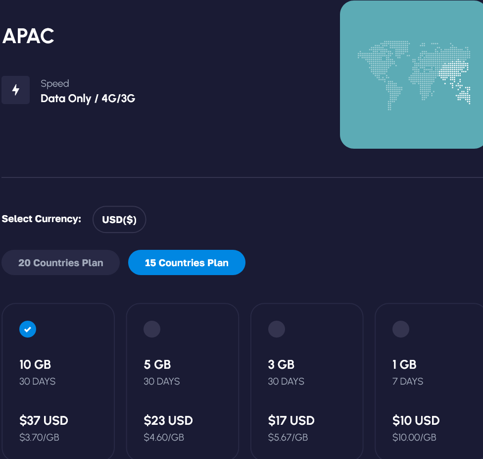 Nomad APAC 15 Countries eSIM with Prices