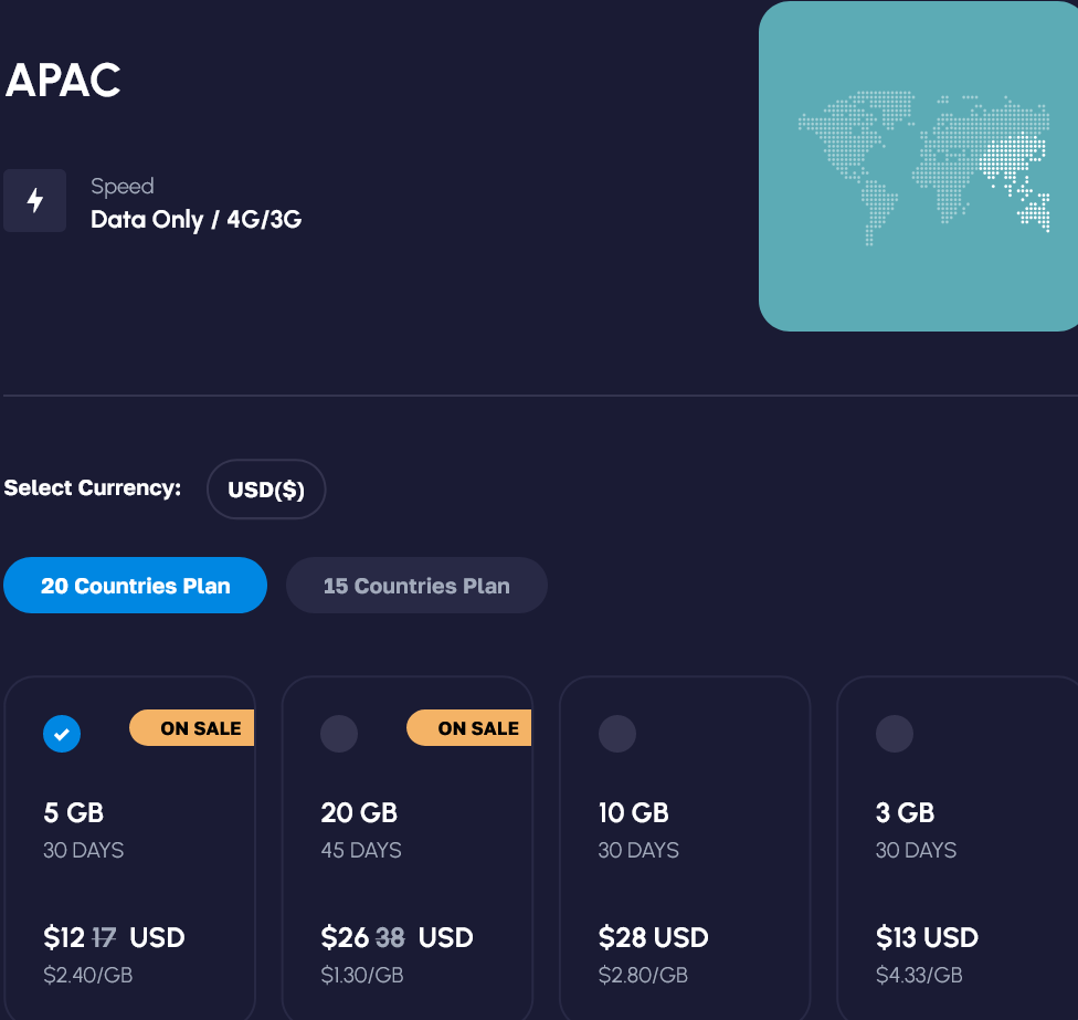 Nomad APAC 20 Countries eSIM with Prices