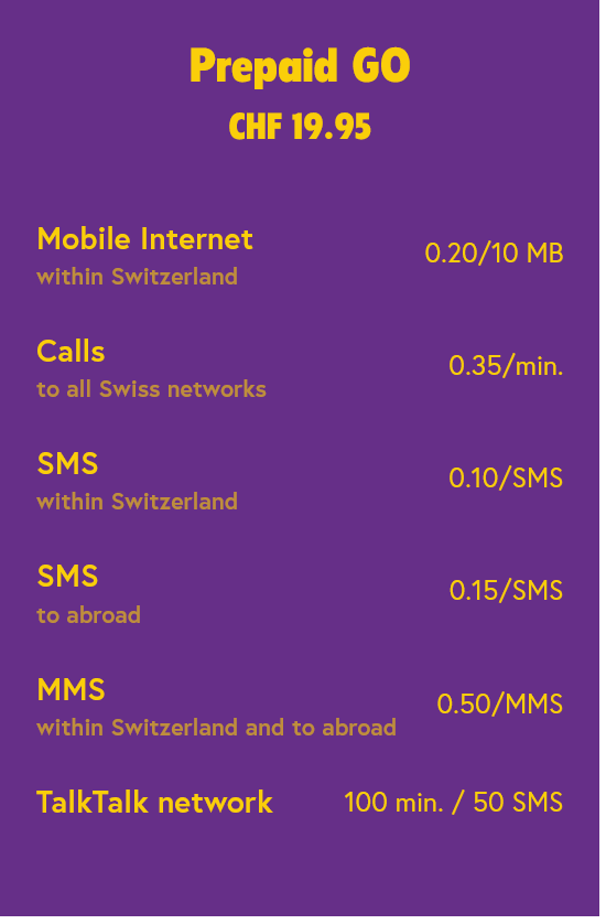 TalkTalk Switzerland SIM Card Price