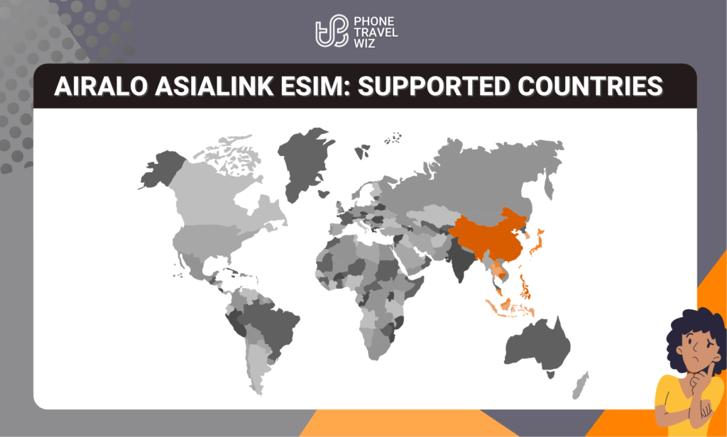 Airalo Asialink eSIM Eligible Countries Map Infographic by Phone Travel Wiz (February 2023 Version)