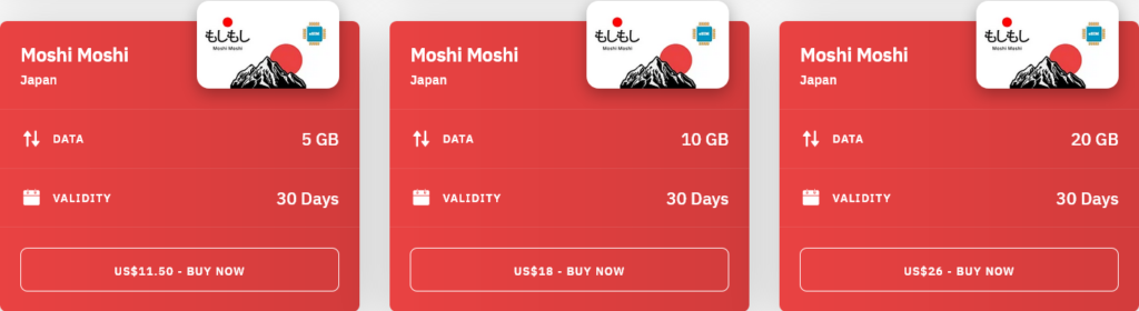 Airalo Japan Moshi Moshi eSIMs with Prices