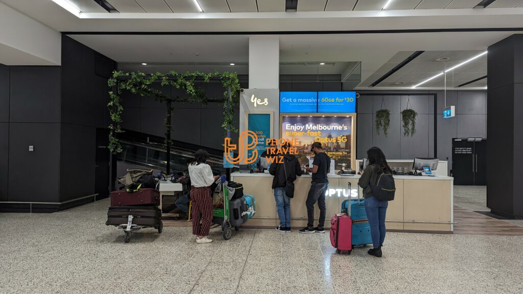 An Optus Australia Booth at Melbourne-Tullamarine Airport