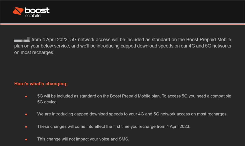 Boost Mobile Australia Capped Download and Upload Speed Announcement per Email Starting from April 2023
