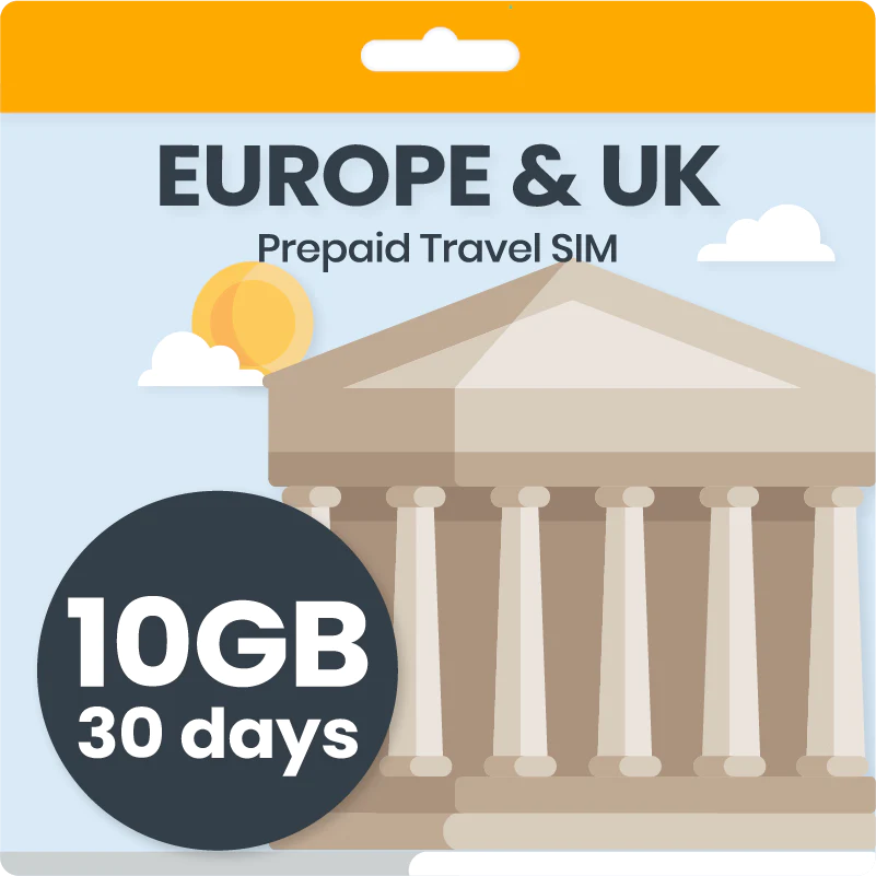 Europe and UK Prepaid Travel SIM Card (10 GB for 30 days) Simify