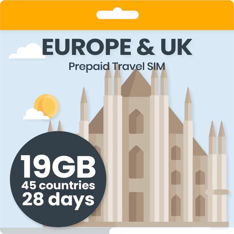 Europe and UK Prepaid Travel SIM Card (19 GB for 28 days) Simify