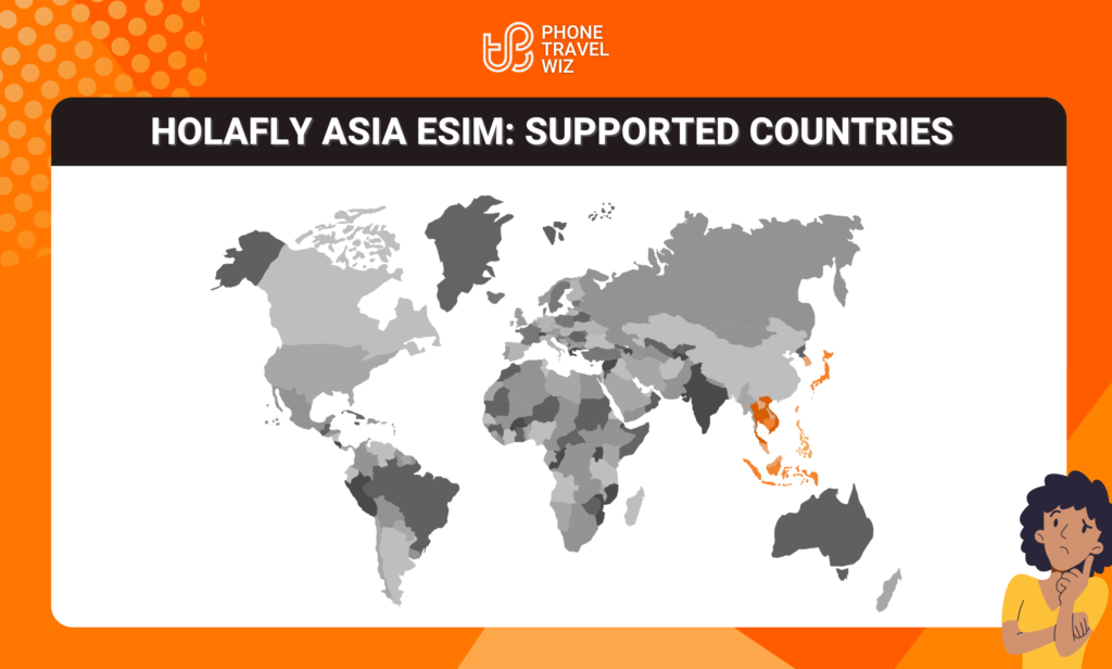 Holafly Asia eSIM Eligible Countries Map Infographic by Phone Travel Wiz (February 2023 Version)