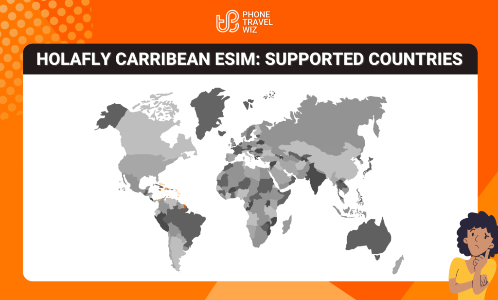 Holafly Caribbean eSIM Eligible Countries Map Infographic by Phone Travel Wiz (February 2023 Version)