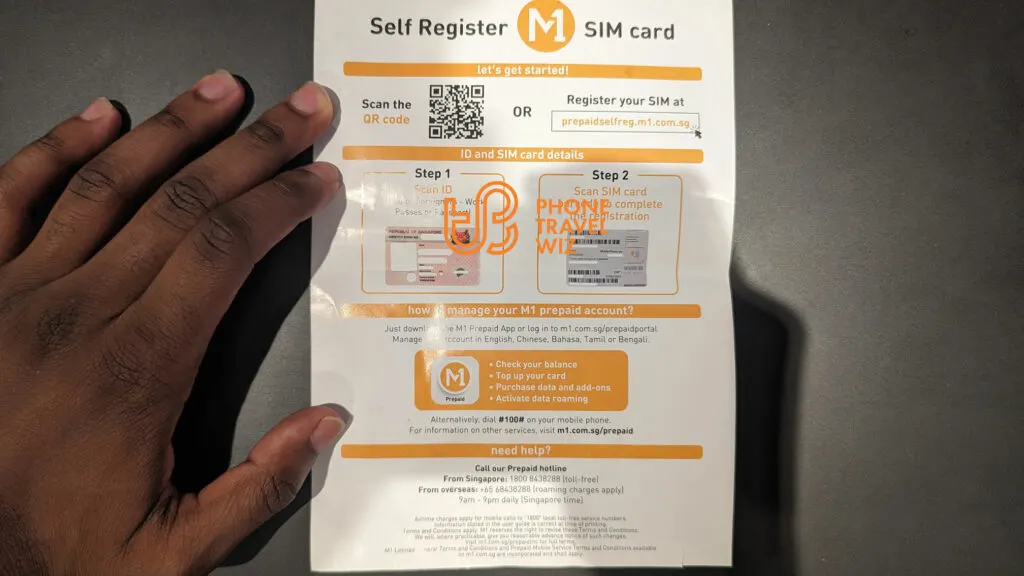 M1 Singapore SIM Card Registration Steps Shown on a Leaflet