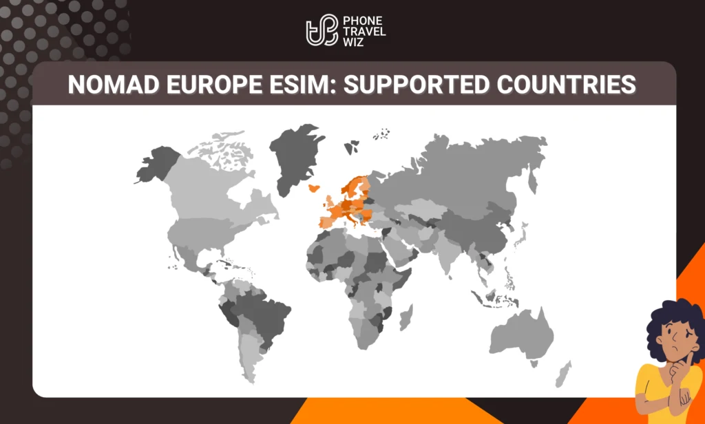 Nomad Europe eSIM Eligible Countries Map Infographic by Phone Travel Wiz (February 2023 Version)