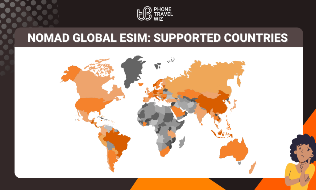 Nomad Global eSIM Eligible Countries Map Infographic by Phone Travel Wiz (February 2023 Version)