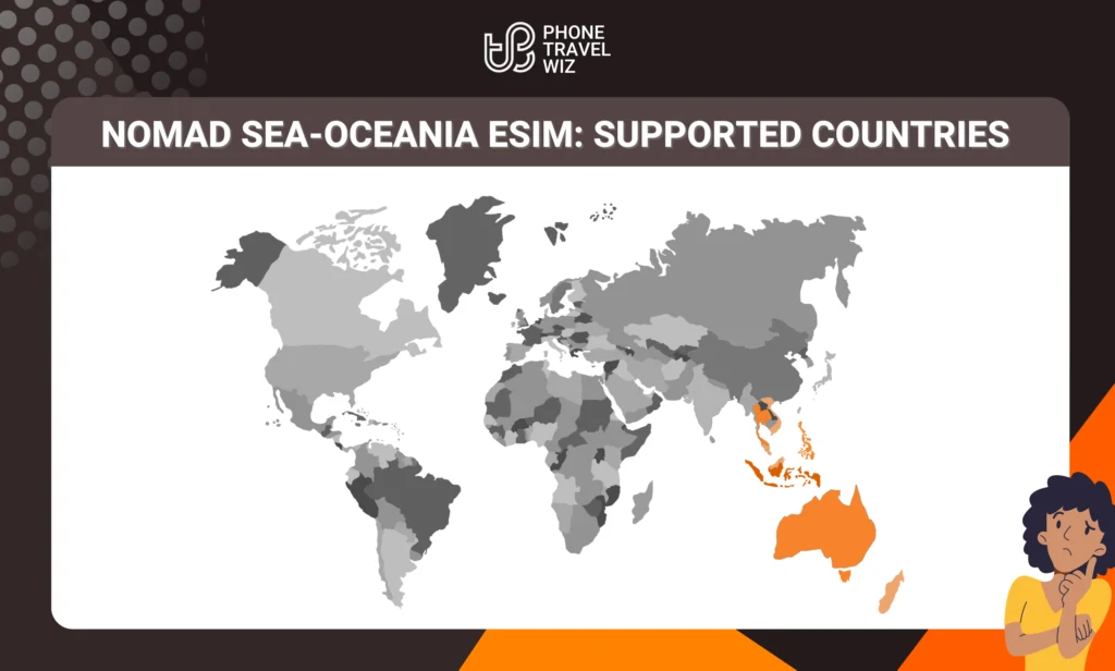 Nomad SEA-Oceania eSIM Eligible Countries Map Infographic by Phone Travel Wiz (February 2023 Version)