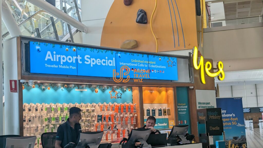 Optus Australia Booth at Brisbane Airport in the International Terminal