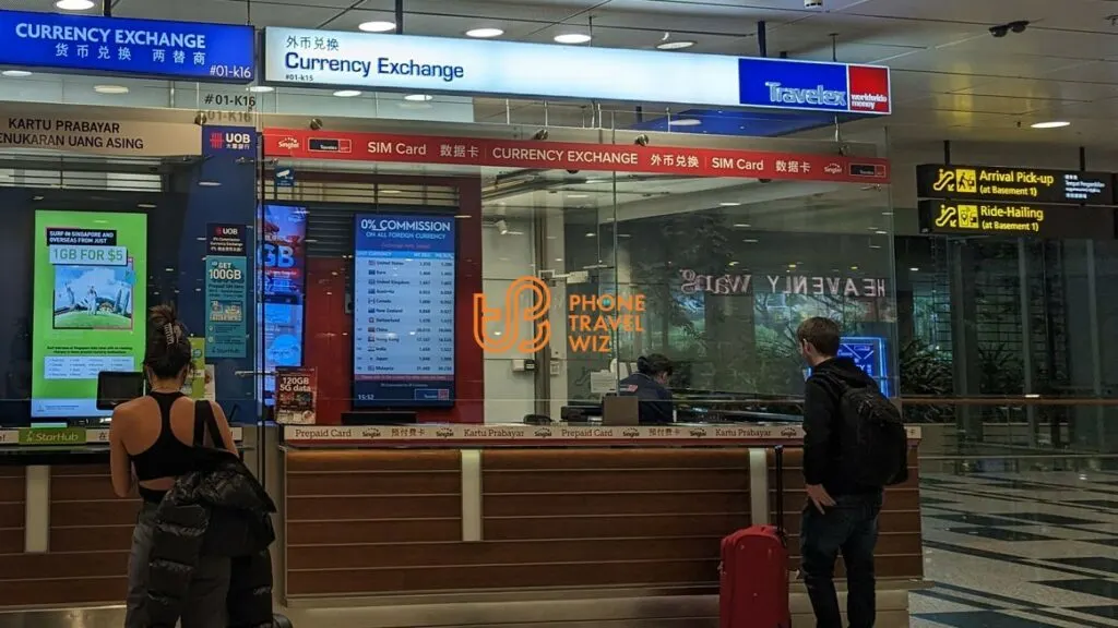 Singapore Changi Airport Travelex Currency Exchange Counter Selling Singtel Singapore Tourist SIM Cards
