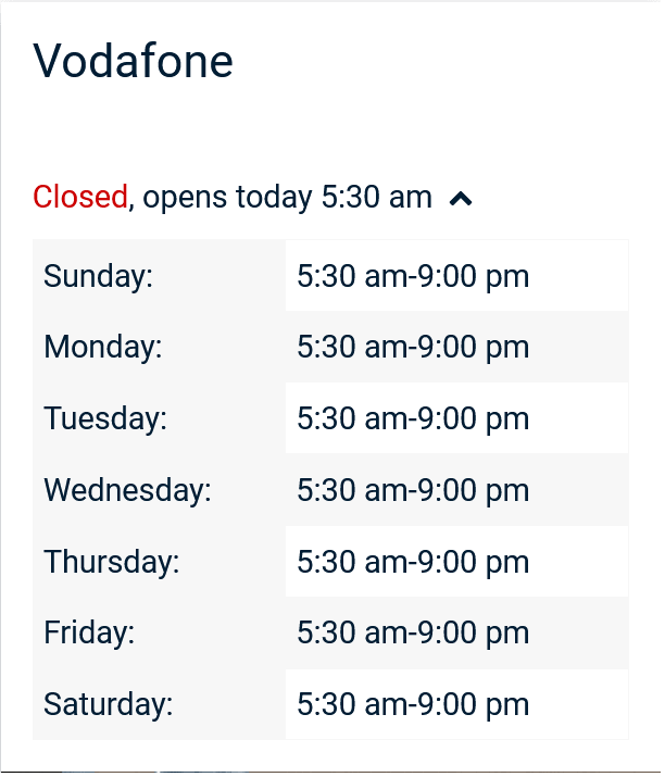 Vodafone Australia Booth at Brisbane Airport Opening Hours