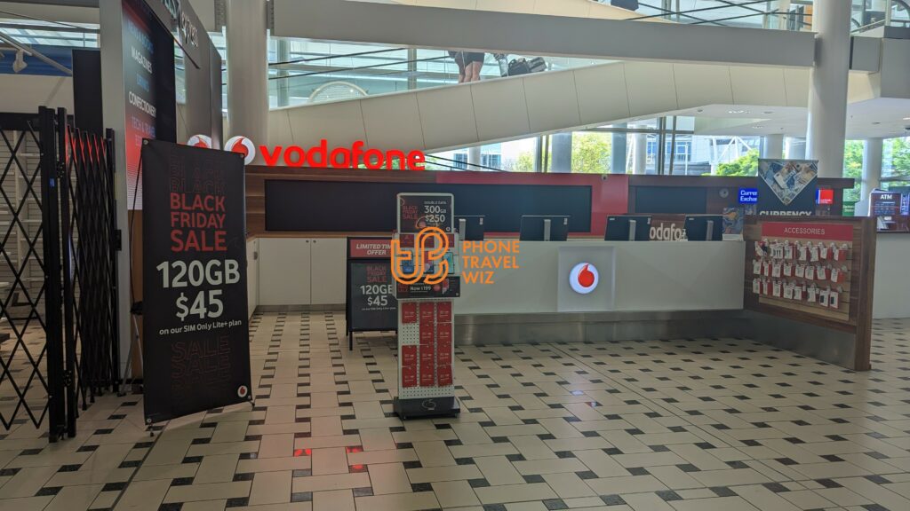 Vodafone Australia Booth at Brisbane Airport in the International Terminal