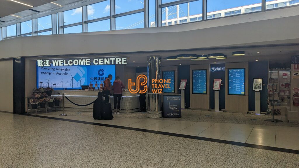 Welcome Center at Melbourne-Tullamarine International Airport Selling Telstra & Boost Mobile Australia SIM Cards