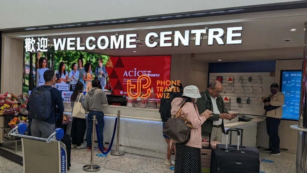 Welcome Center at Melbourne-Tullamarine International Airport Selling Telstra & Boost Mobile Australia SIM Cards