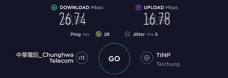 Chunghwa Telecom Taiwan Speed Test at 7-Eleven Xuefu Road in Taichung City (26.74 Mbps)