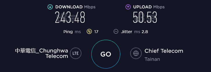 Chunghwa Telecom Taiwan Speed Test at Anping Fort in Tainan City (50.53 Mbps)
