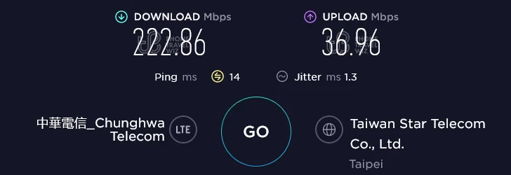 Chunghwa Telecom Taiwan Speed Test at Lover's Bridge in New Taipei City (36.96 Mbps)