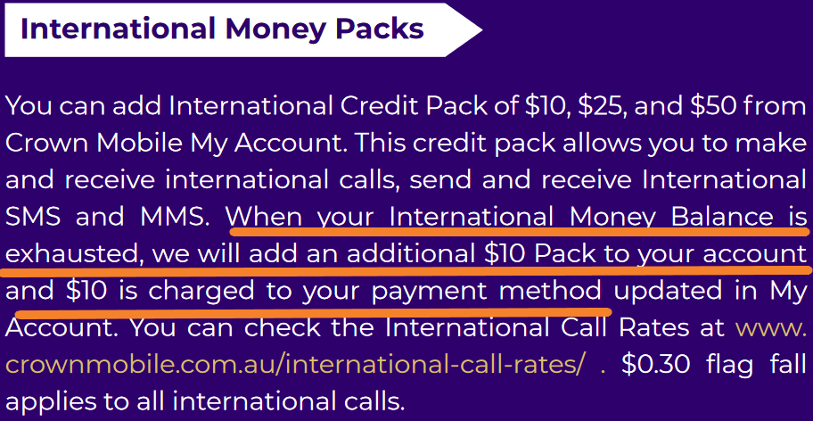 Crown Mobile Australia International Credit Pack
