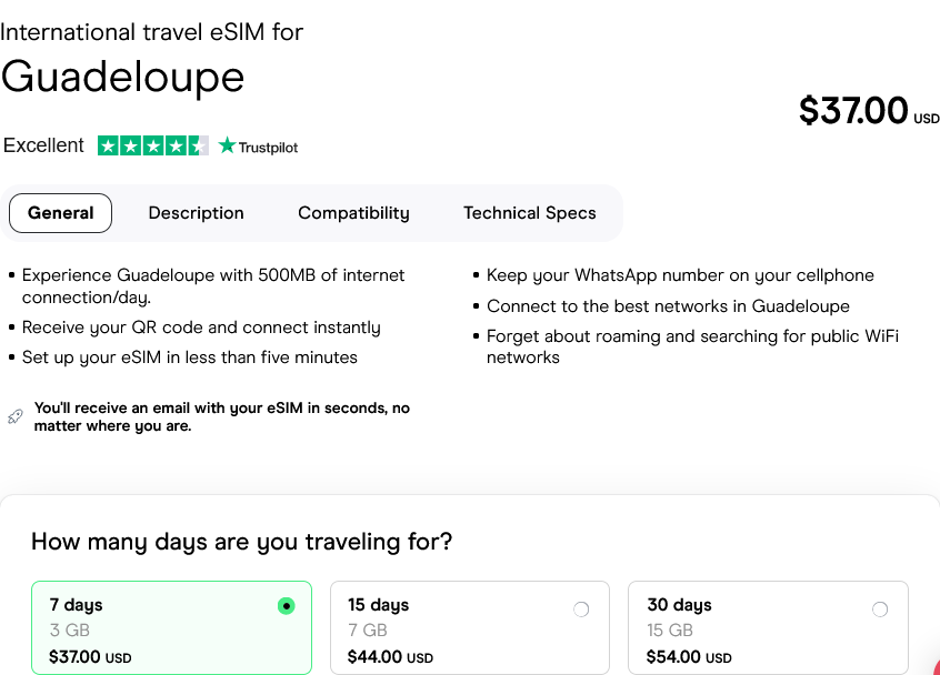 Holafly Guadeloupe eSIMs