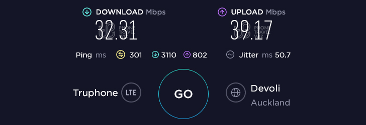 Nomad NZ Speed Test at Auckland Airport Domestic Terminal in Auckland (39.17 Mbps)
