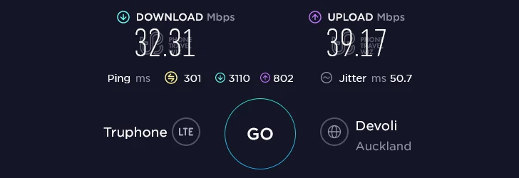 Nomad NZ Speed Test at Auckland Airport Domestic Terminal in Auckland (39.17 Mbps)